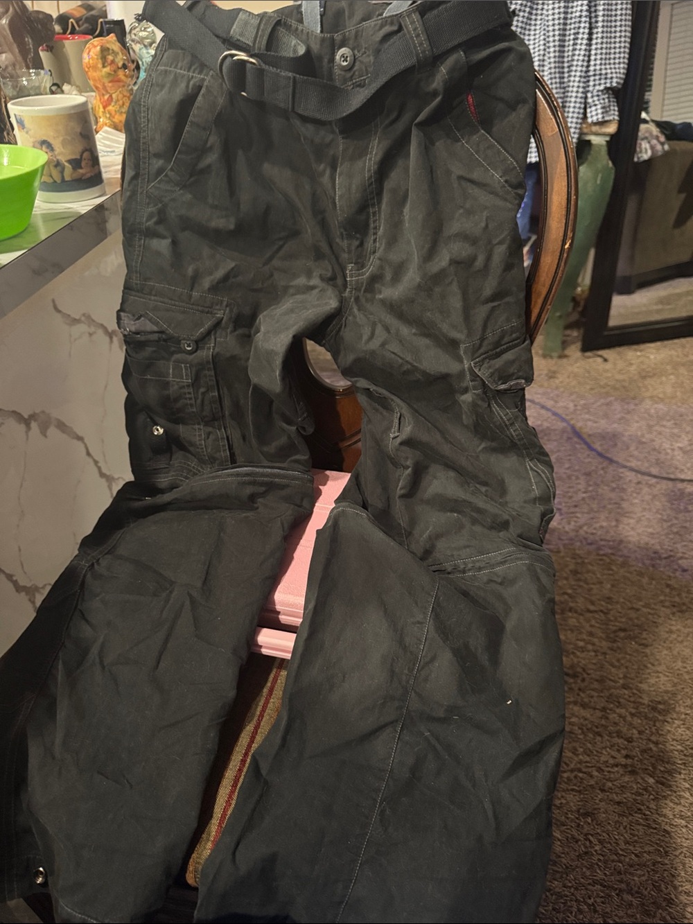 Bugle Boy Black Cargo Pants with Web Belt